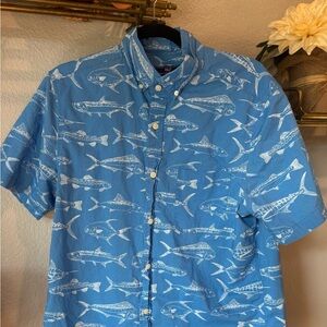 Vineyard vines, Blue Fish Print Men's Shirt, short sleeve button-up